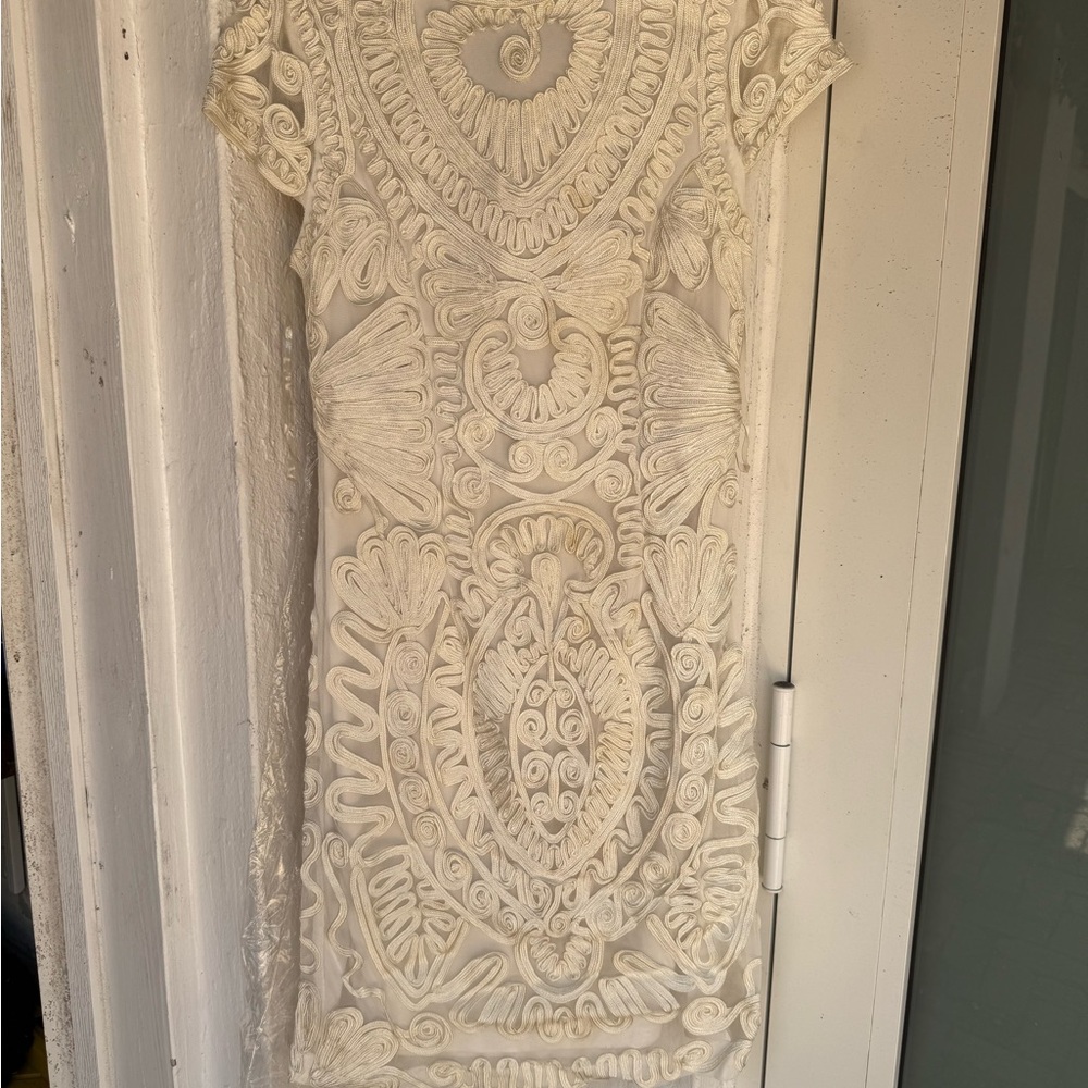 JS Collections Cream Embroidered Dress